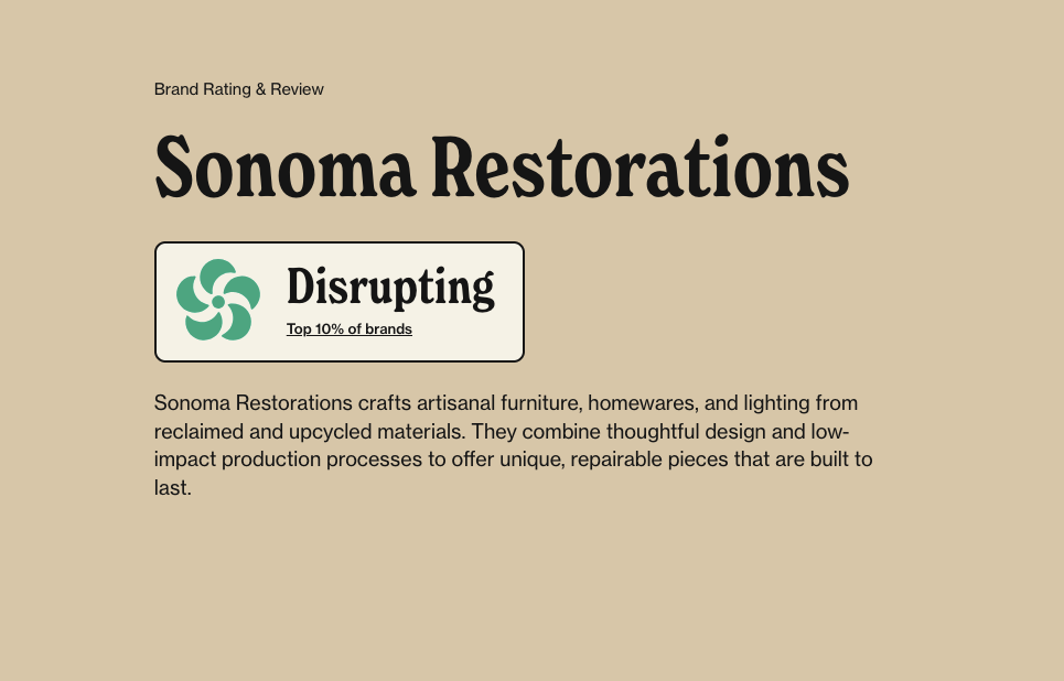 Sonoma Restorations Earns Sustainable Jungle’s highest “Disrupting” rating