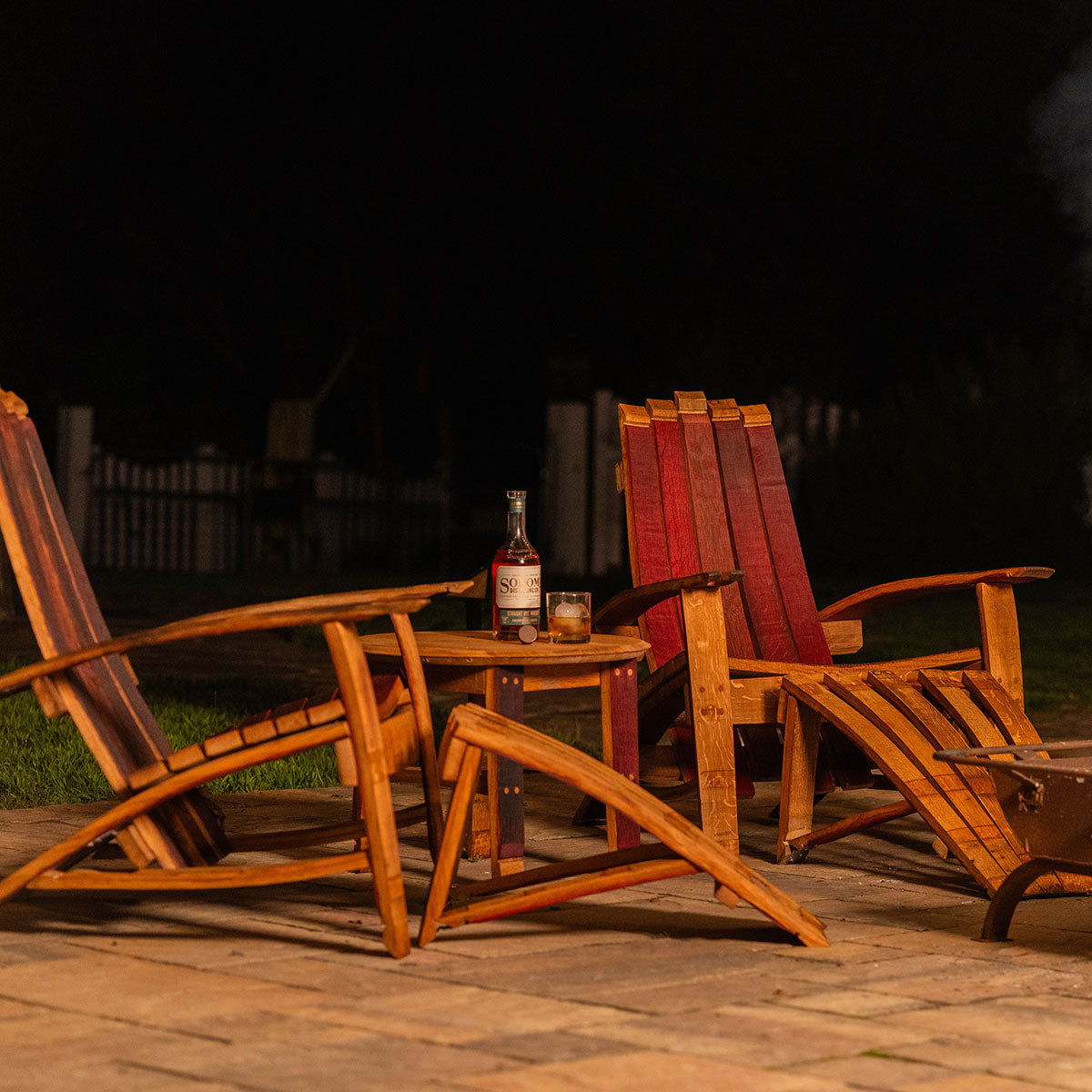 Adirondack rocking chair set of 2 with wood outdoor side table.