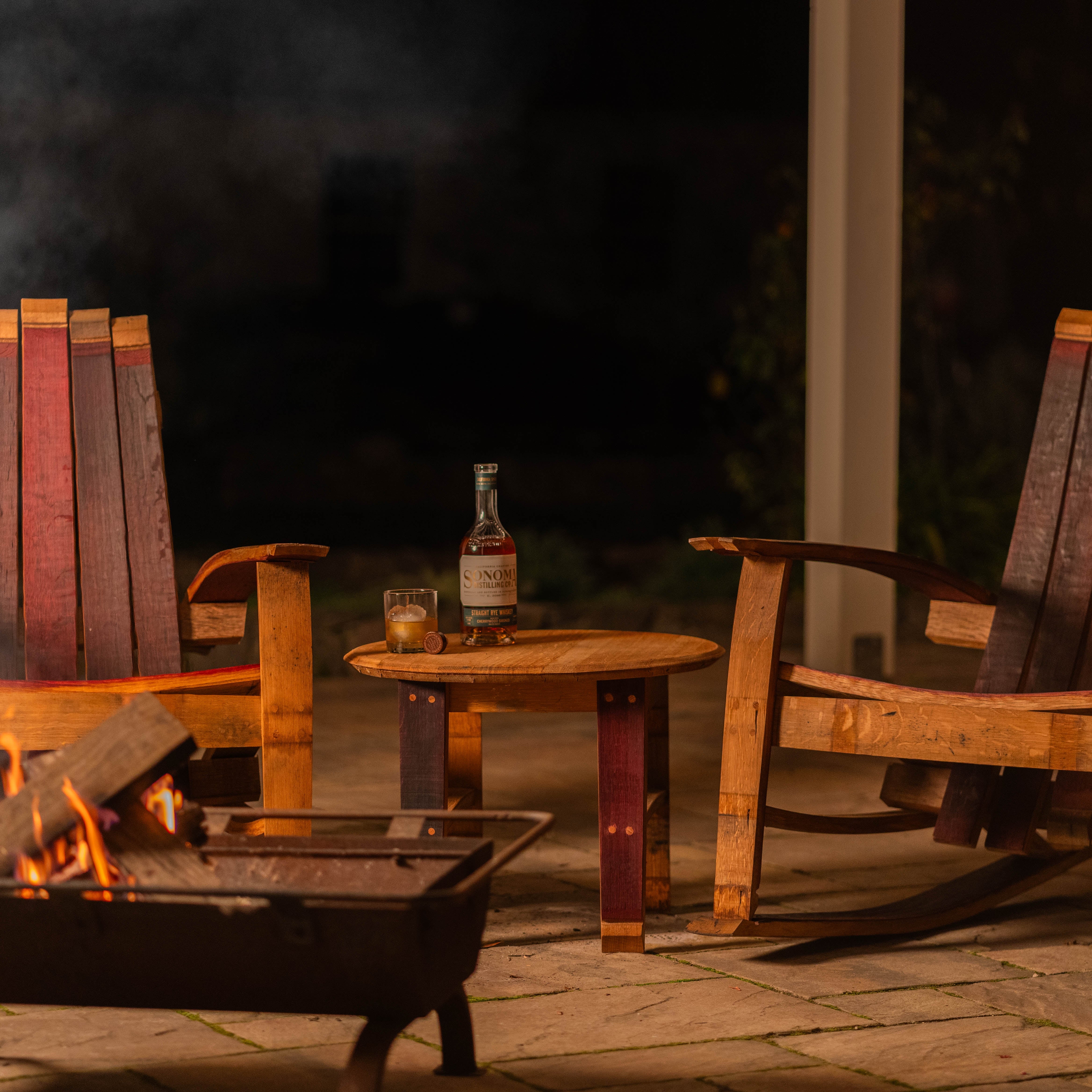Adirondack rocking chair set of 2 with wood outdoor side table. 